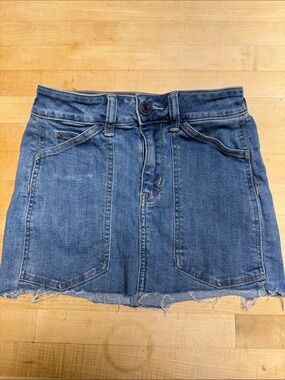 American Eagle Outfitters Blue Denim Mini Skirt with Frayed Hem
